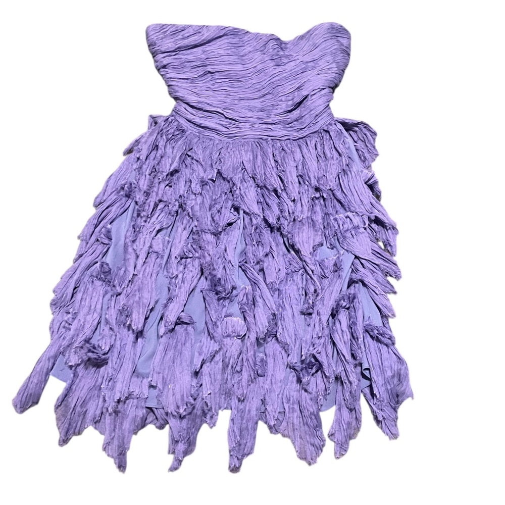 Elizabeth and James Silk Chiffon Purple Strapless Foliage Dress Size 2